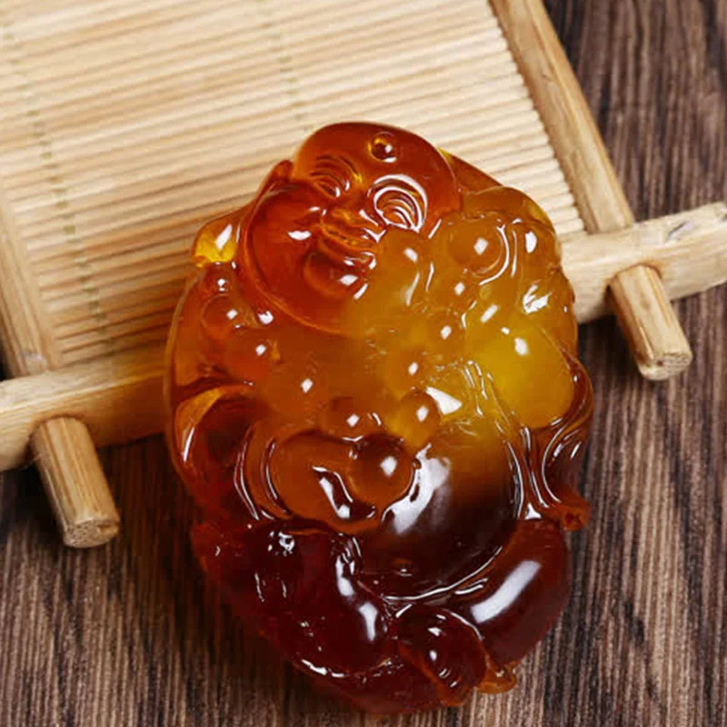 Laughing Buddha Amber Confidence Necklace Pendant