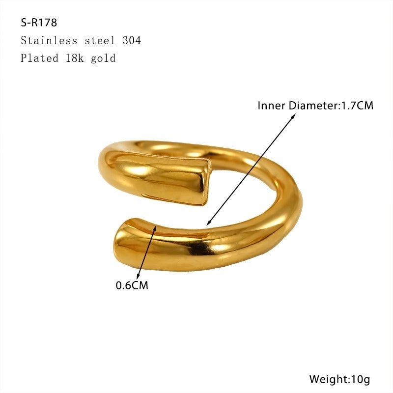 IG Style Heart Shape Solid Color Titanium Steel 18K Gold Plated Open Rings