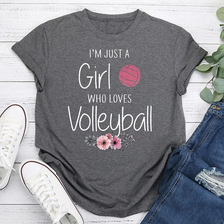 Just a Girl Who Loves Volleyball Round Neck T-shirt-Annaletters