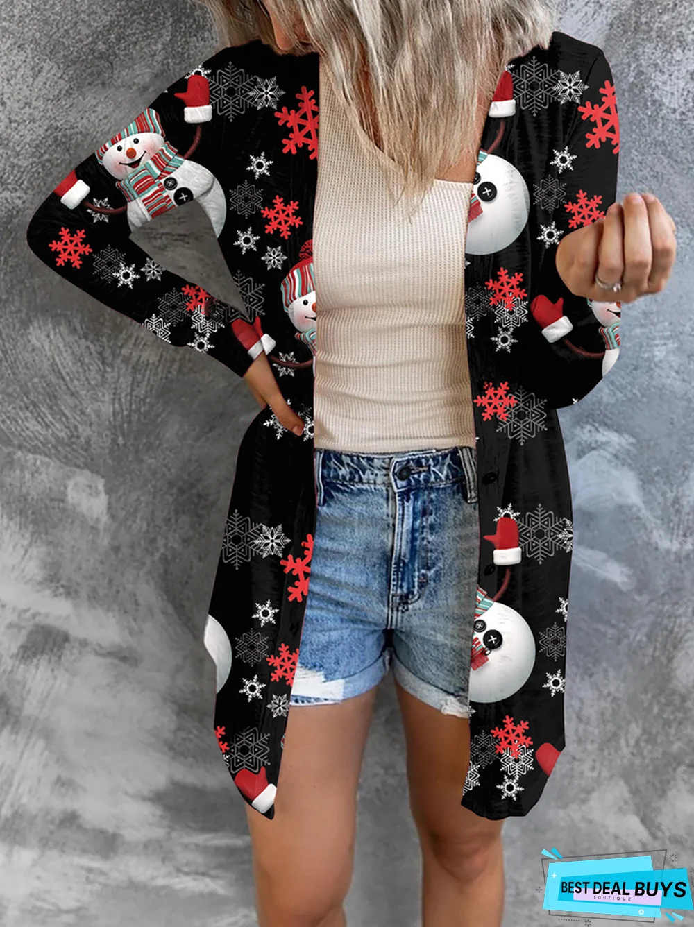 Casual Christmas Snowman Outerwear