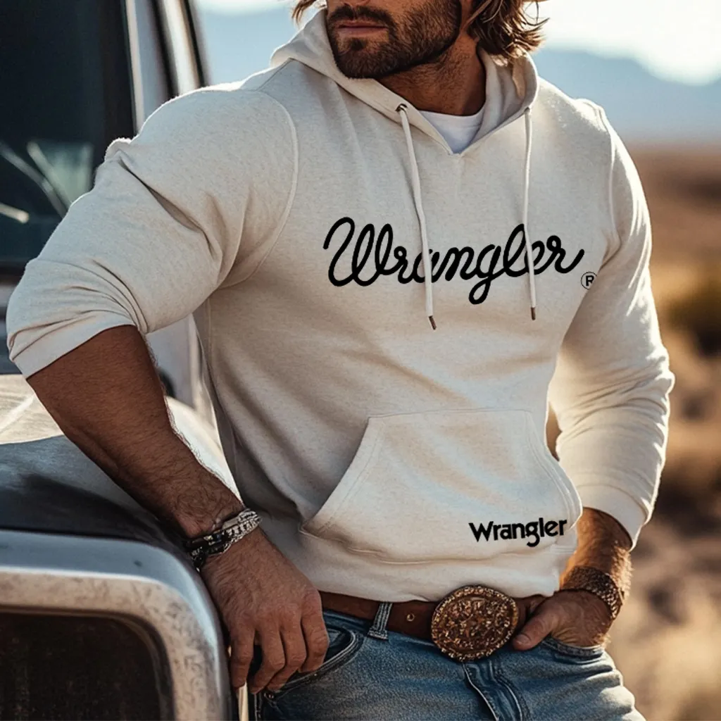 Men's Western V-neck Long-sleeved Hooded Sweatshirt