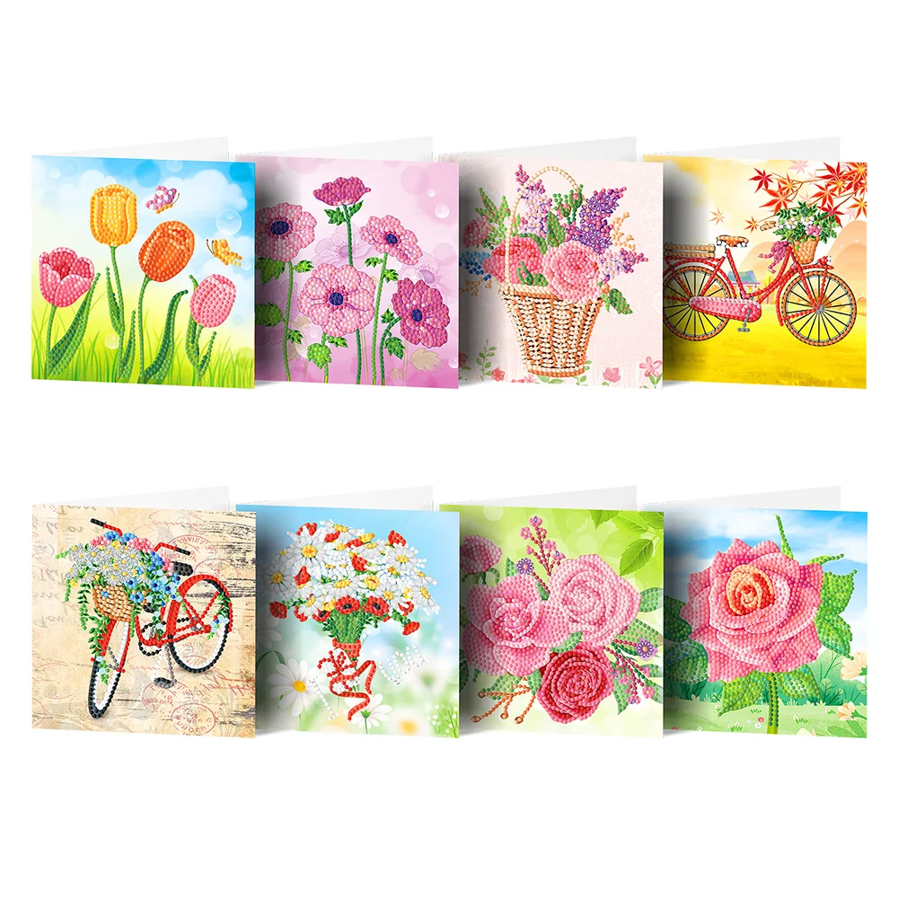 8pcs Diamond Painting Greeting Thanks Cards Special Shaped Drill(15*15cm)