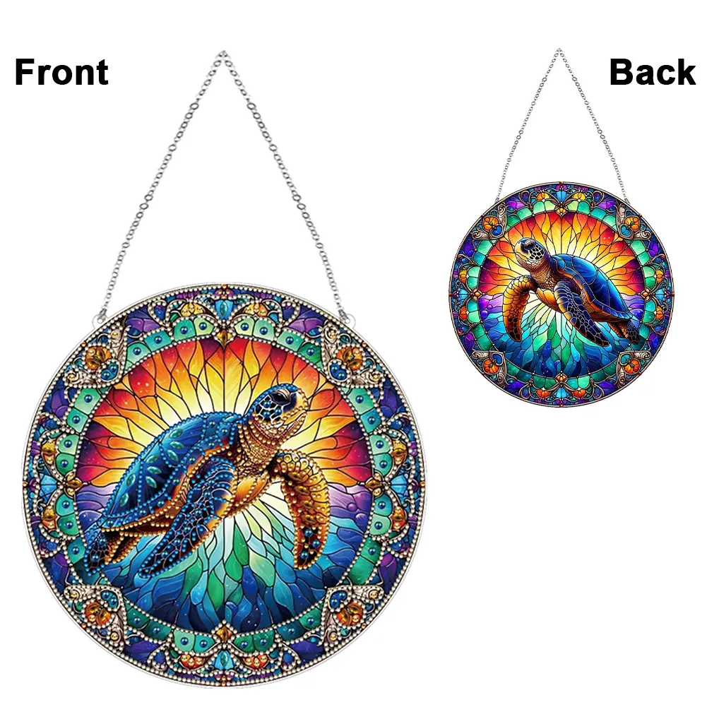 2D Flat DIY Stained Glass Turtle Suncatcher Diamond Painting Art Pendant