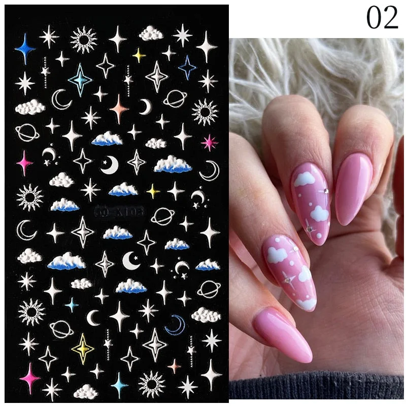 1PC French 5D Nail Sticker Embossed Flower Bubble Pattern Self-Adhesive Slider Wedding Design Nails Decals Nail Art Decoration-Nail Inspo