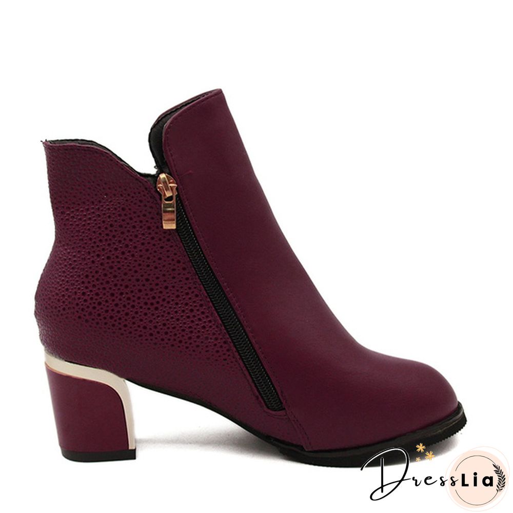 Autumn Winter Women  Martin Boots Female High Heel Thick with Side Zipper Large Size Ladies Boots