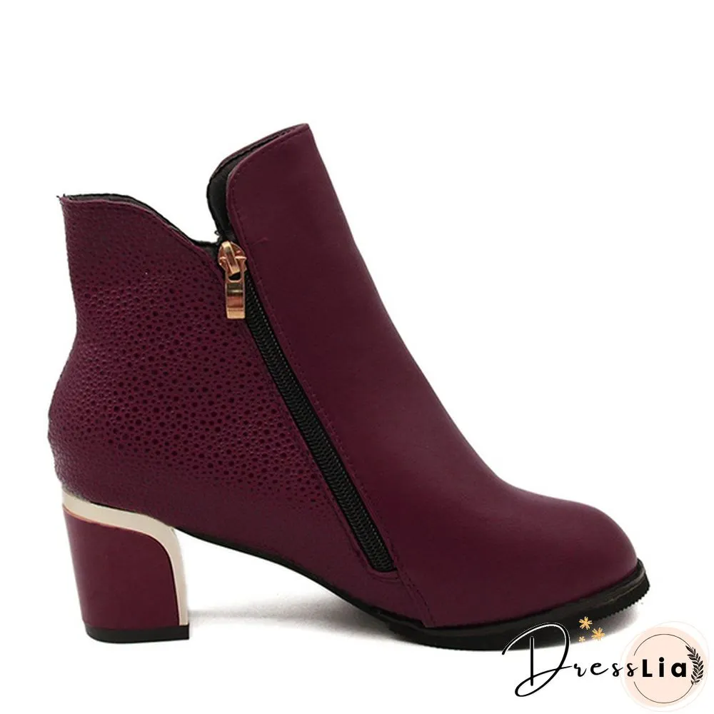 Autumn Winter Women  Martin Boots Female High Heel Thick with Side Zipper Large Size Ladies Boots