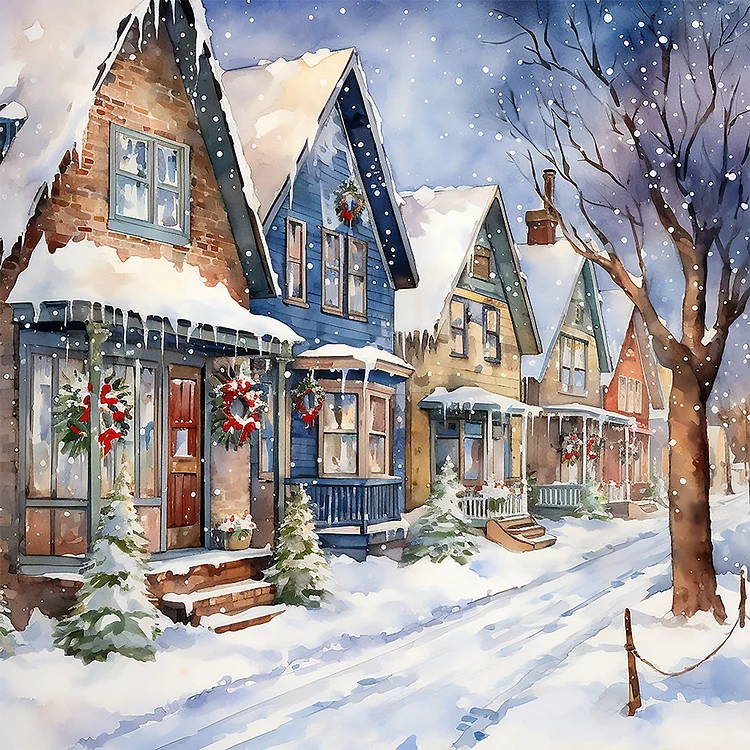 Winter Snow Street 40*40CM (Canvas) Full Round Drill Diamond Painting gbfke