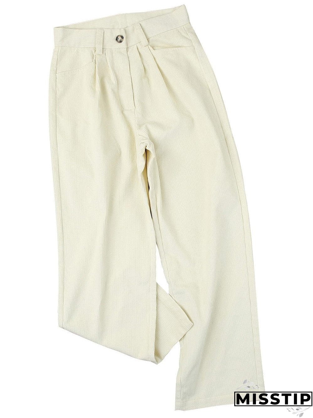 Beige Corduroy High Waist Trousers for Winter Casual Wear