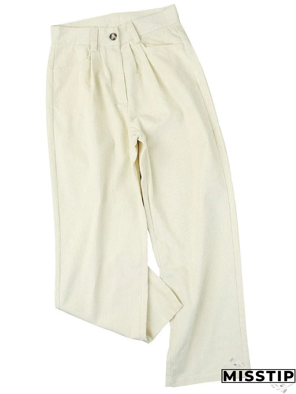 Beige Corduroy High Waist Trousers for Winter Casual Wear