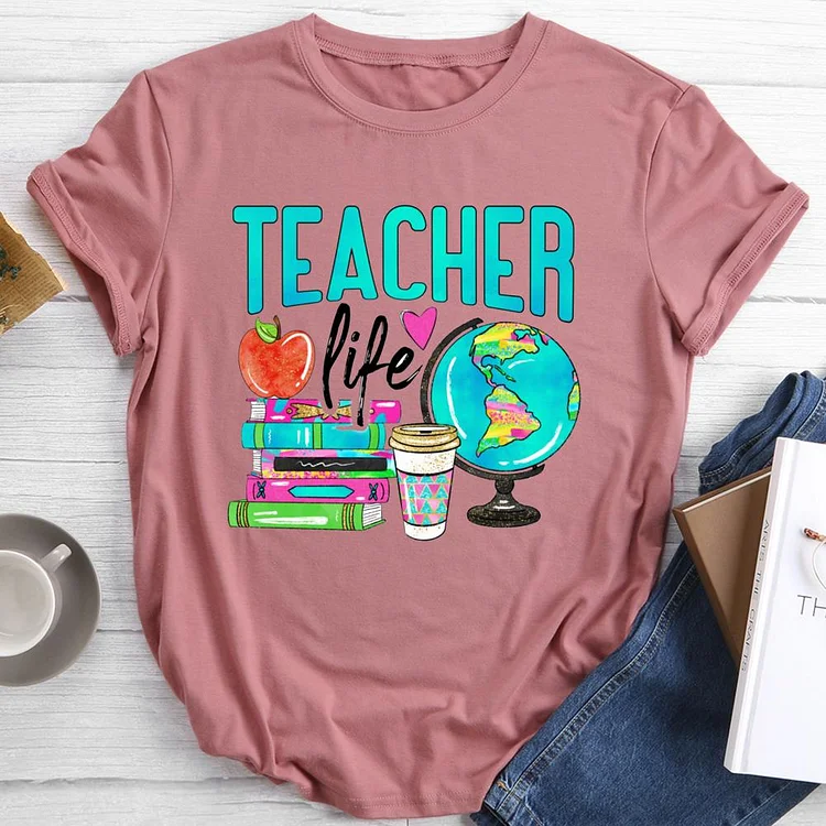 teacher life Round Neck T-shirt-Annaletters