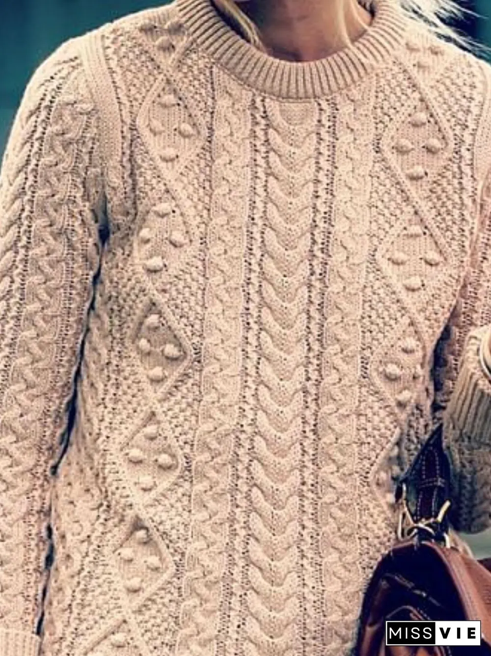 Casual Plain Winter Acrylic Daily Long sleeve Crew Neck Sweater for Women