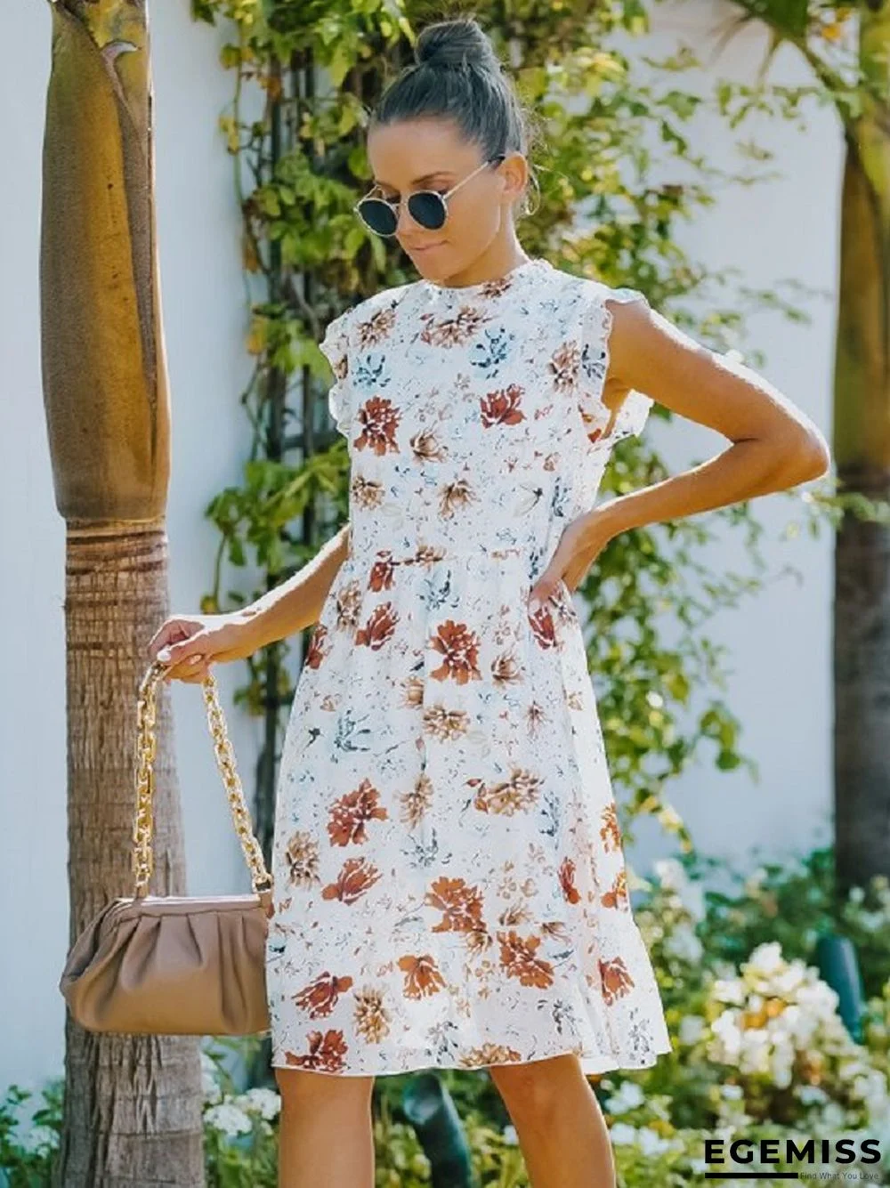 Floral Short Sleeve Casual Skirt White Dresses | EGEMISS