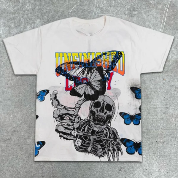 Butterfly Skull Graphic Print Short Sleeve T-Shirt