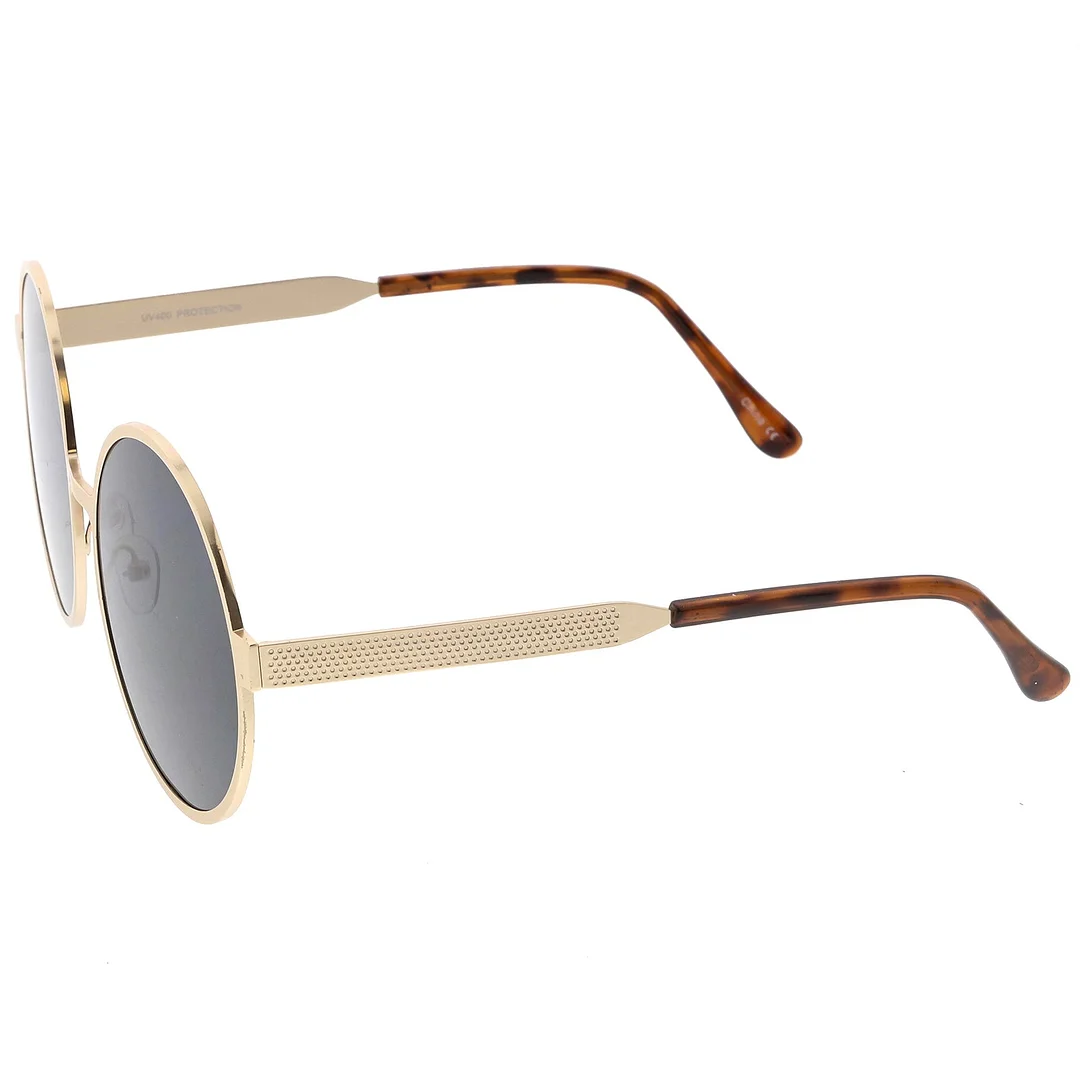 Oversize Round Metal Frame glasses With Neutral Colored Flat Lens 58mm