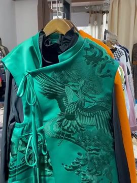 Green Elegant Plain Tie Front Mock Neck Embroidery Waistcoat