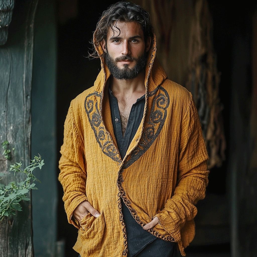 Men's Linen Ethnic Hooded Jacket-inspireuse