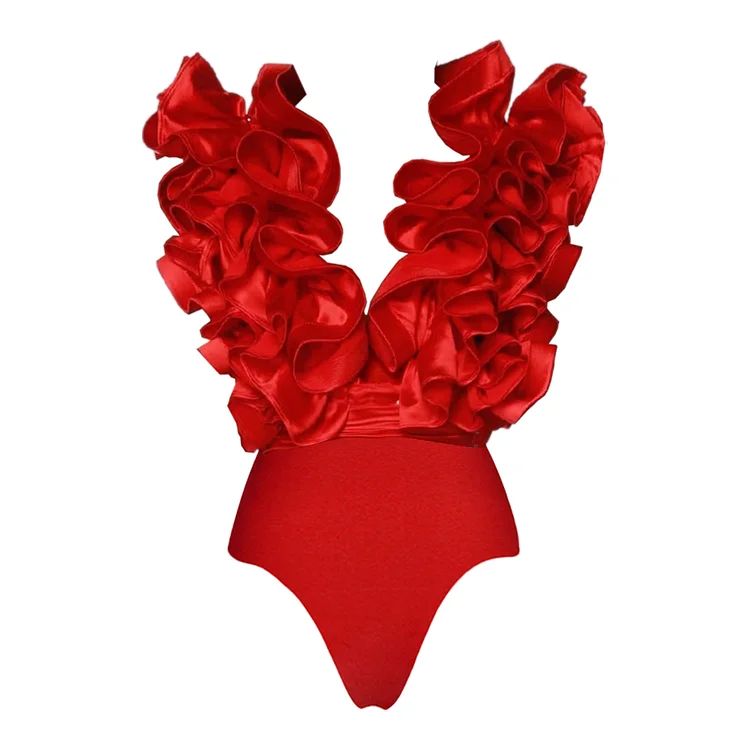 Red Flower Frilled One Piece Swimsuit and  Skirt (Shipped on Dec 10th)