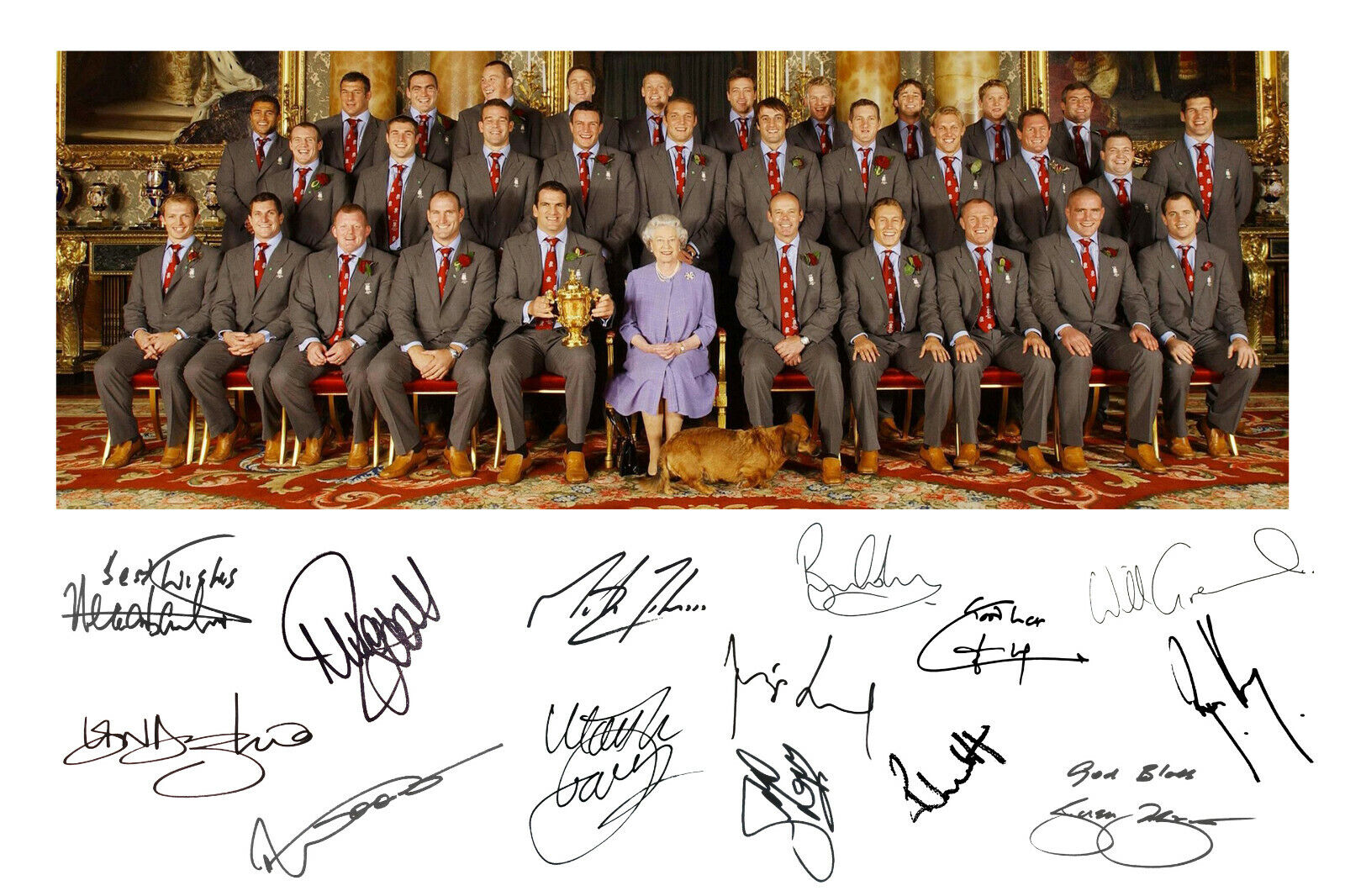 England 2003 Rugby World Cup Squad Signed A4 Autograph Photo Poster painting Print