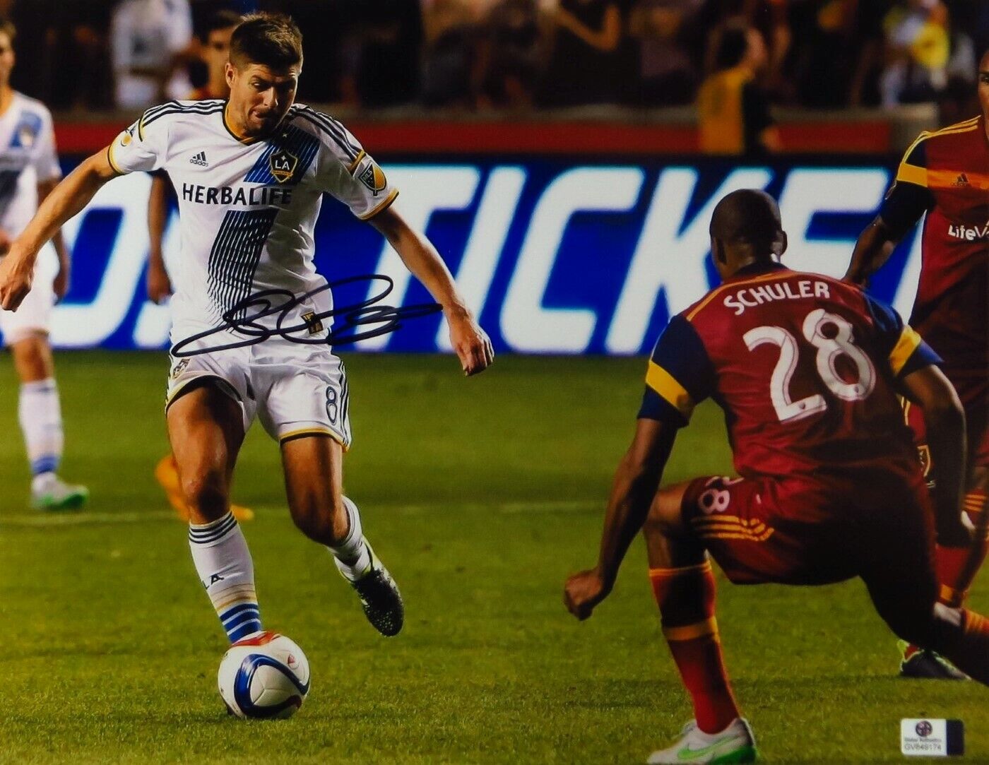 Steven Gerrard Signed Autographed 11X14 Photo Poster painting LA Galaxy Action Shot GV849174