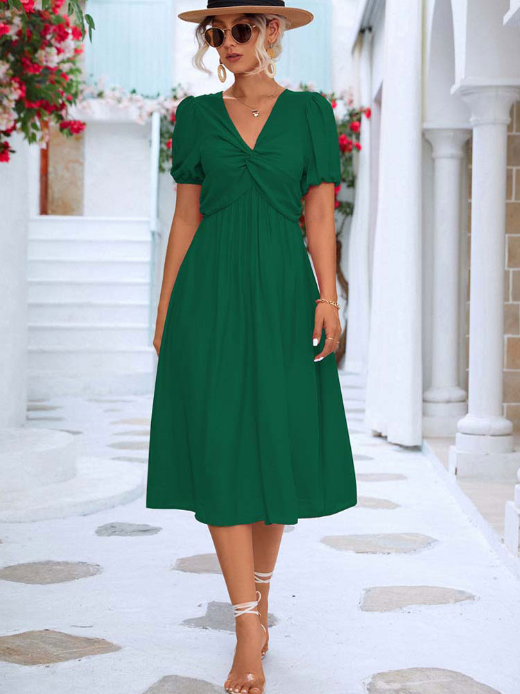 Summer Short Sleeve Party V Neck Dress