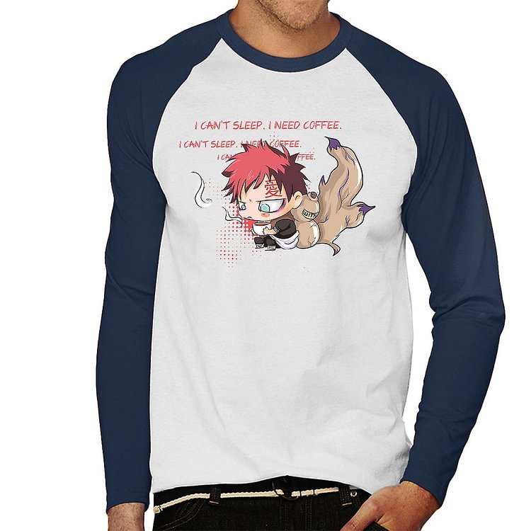 Gaara Needs Coffee Naruto Men's Baseball Long Sleeved T-Shirt