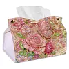 (24cm)Pink Pearl Rose Butterfly 24cm DIY Diamond Painting Rhinestones Decorative Tissue Box Reusable Crystal Mosaic PU Tissue Holder for Home Car Desk Decoration Craft