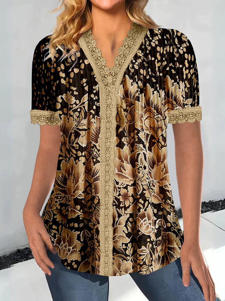 Women Long Sleeve V-neck Graphic Floral Printed Top