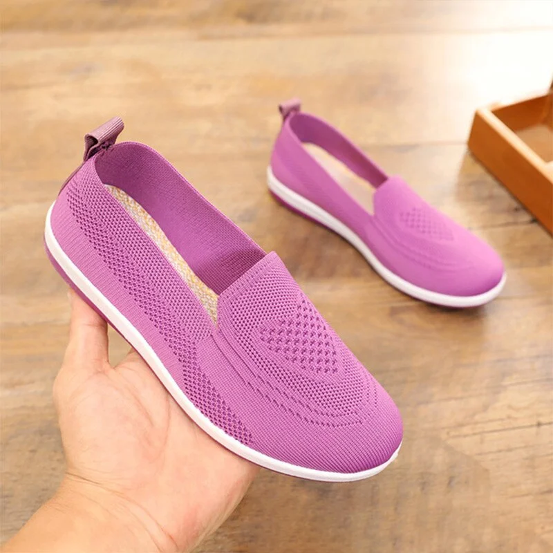 Women's Ballet Flats Autumn Vulcanized Shoes for Women Light Sneakers Knitted Breathable Mesh Slip on Loafers Ladies New