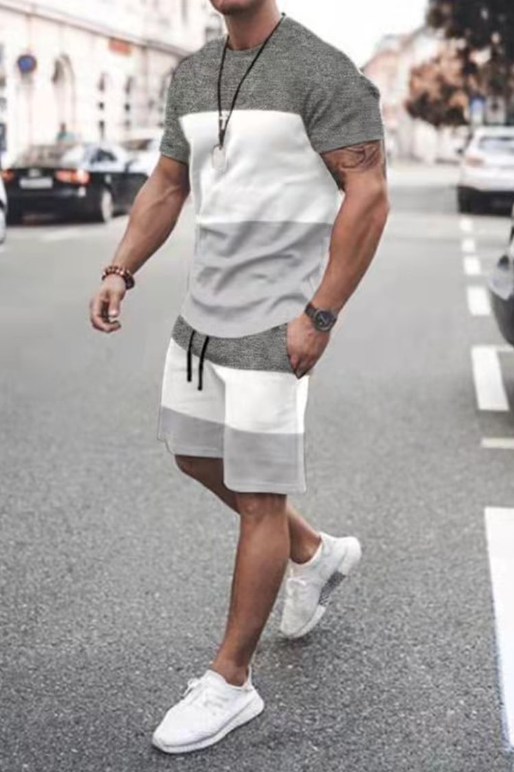 Tiboyz Colorblock T-Shirt and Shorts Two-Piece Set