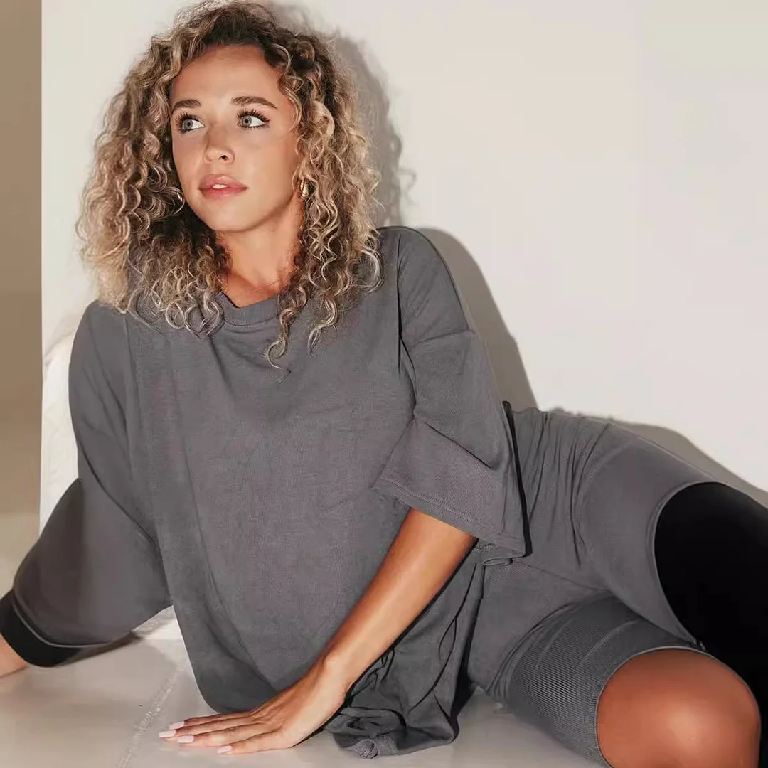 Nigikala Nigikala And Summer 2025 New Loose Size Women's Clothing Casual Home Short-Sleeved T-Shirt Shorts Set