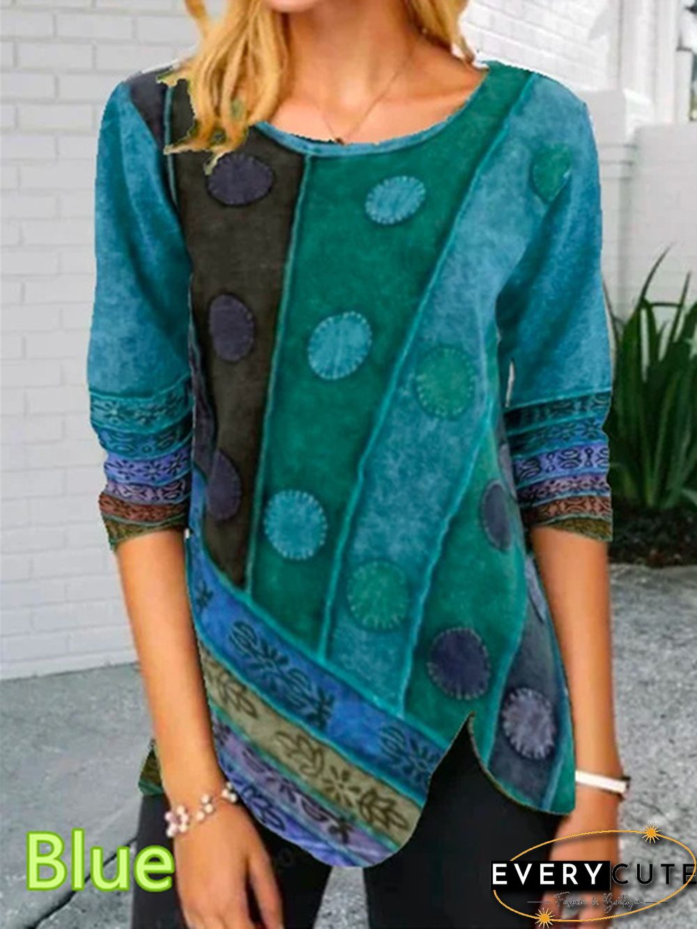 Autumn and Winter New Fashion Women's Printed Long-sleeved Round Neck Casual T-shirt Loose Plus Size Irregular Hem Top XS-5XL