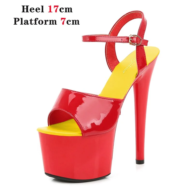 Qengg Mixed Color Shoes Stripper Heels Women Sandals Sexy Shoes Party Club Sandals 17 CM Platform High-heeled Wedding Shoes Pole Dance