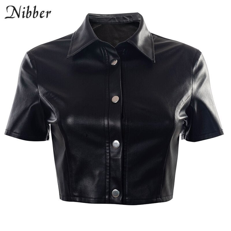 Nibber Fashion Short T-Shirt PU Leather Solid Color Vest Single-Breasted Jacket For Street Style Women Going Out Wear New