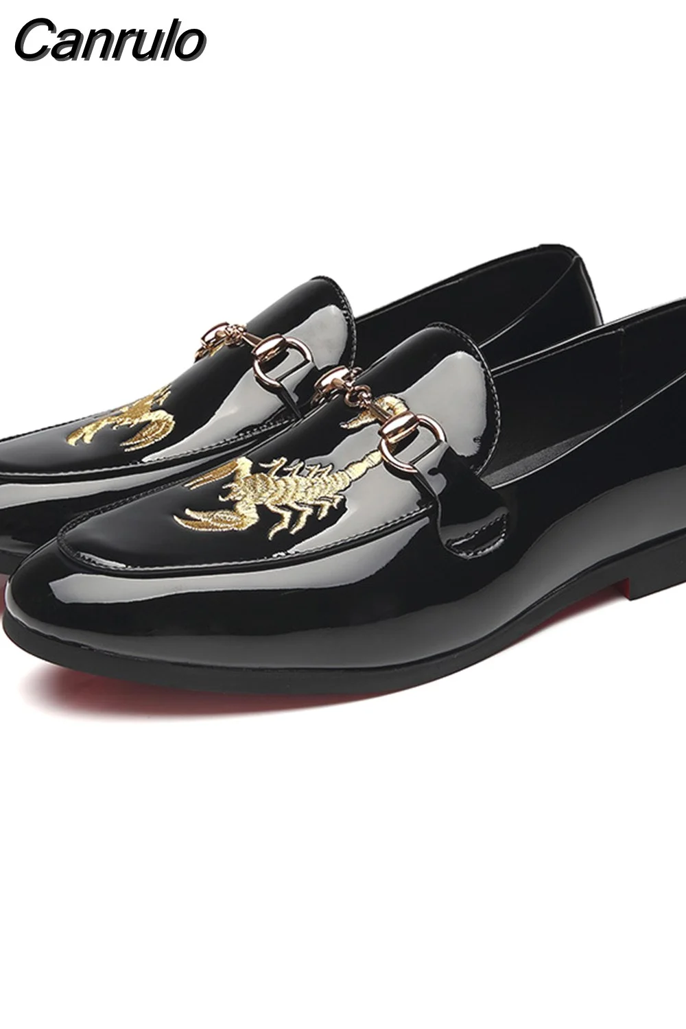 Canrulo Men's Casual Leather Shoes Classic Slip-on Loafers Mens Driving Moccasins Men Embroidery Party Wedding Flats EUR Sizes 38-48