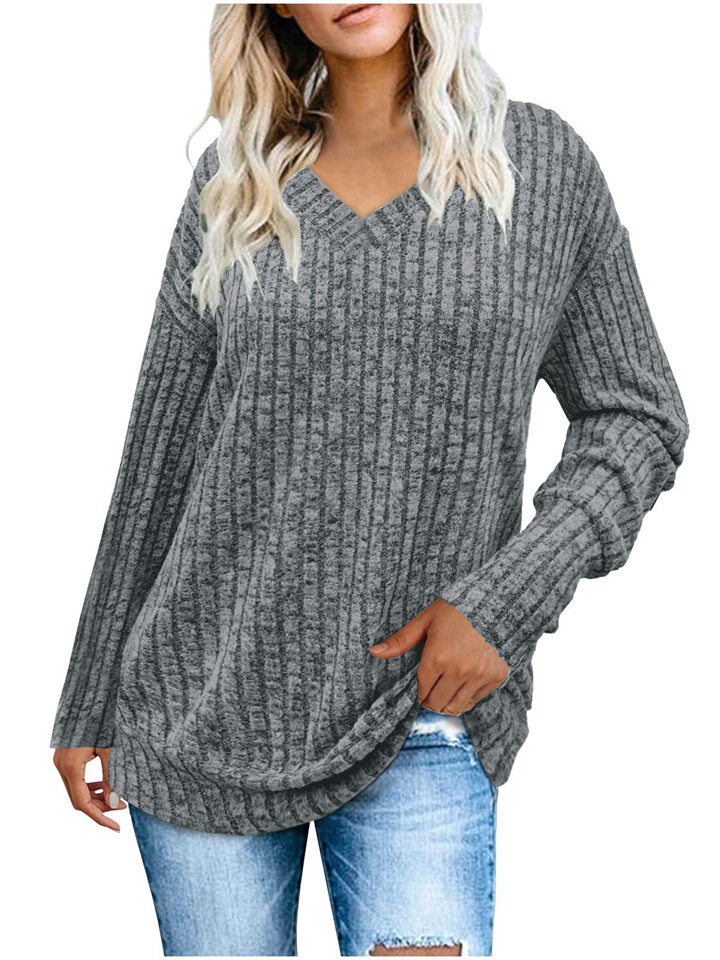 Fall and Winter New Strapless Buttons Loose Long-sleeved T-shirt Temperament Commuting Tops Casual Women's Clothing-JRSEE