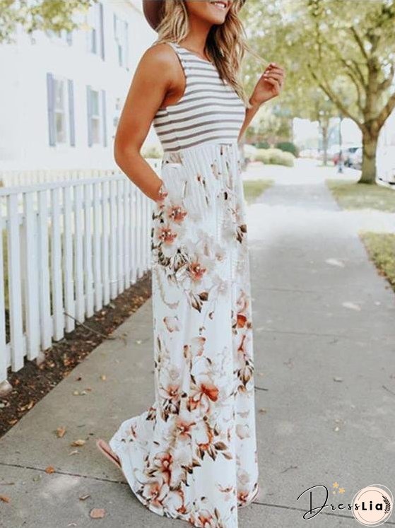 Printed Stitching Ladies Long Dress for Women