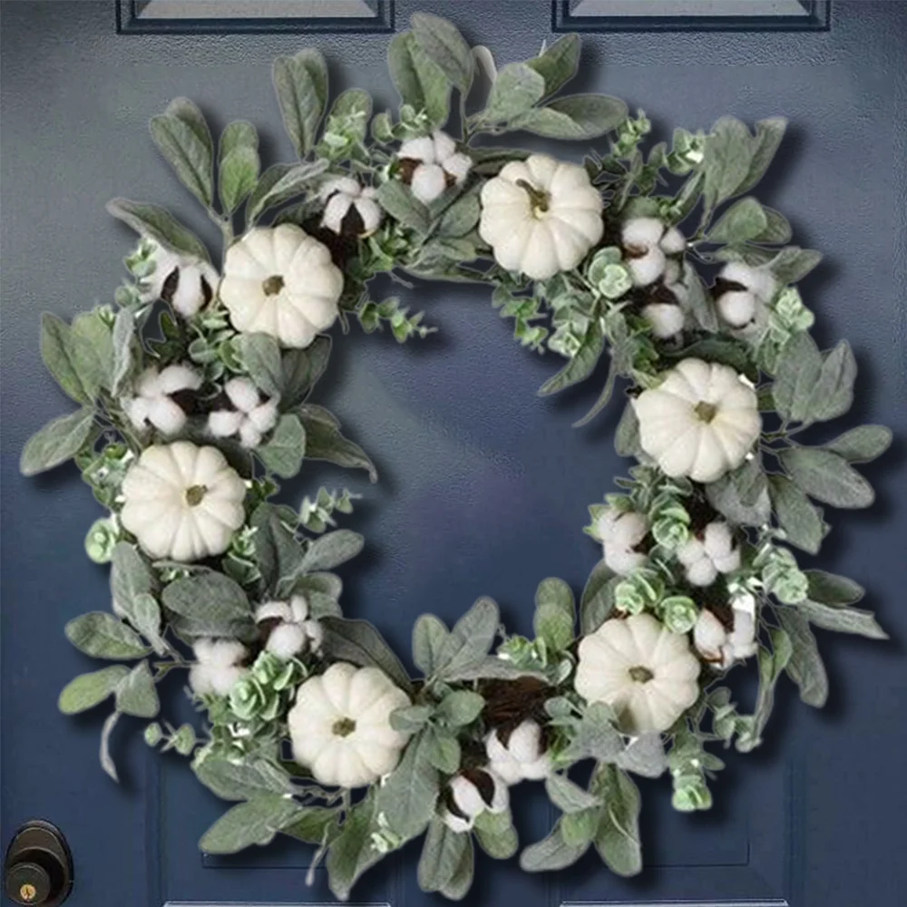 White Pumpkin Wreath Door Hanging Home Holiday Decorations