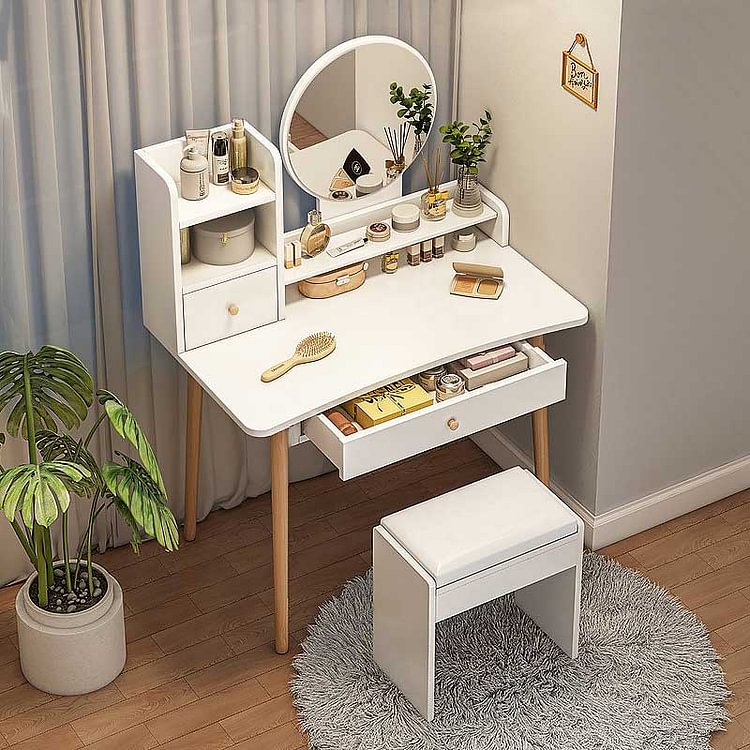 White Round Mirror Princess Minimalist Dressing Table