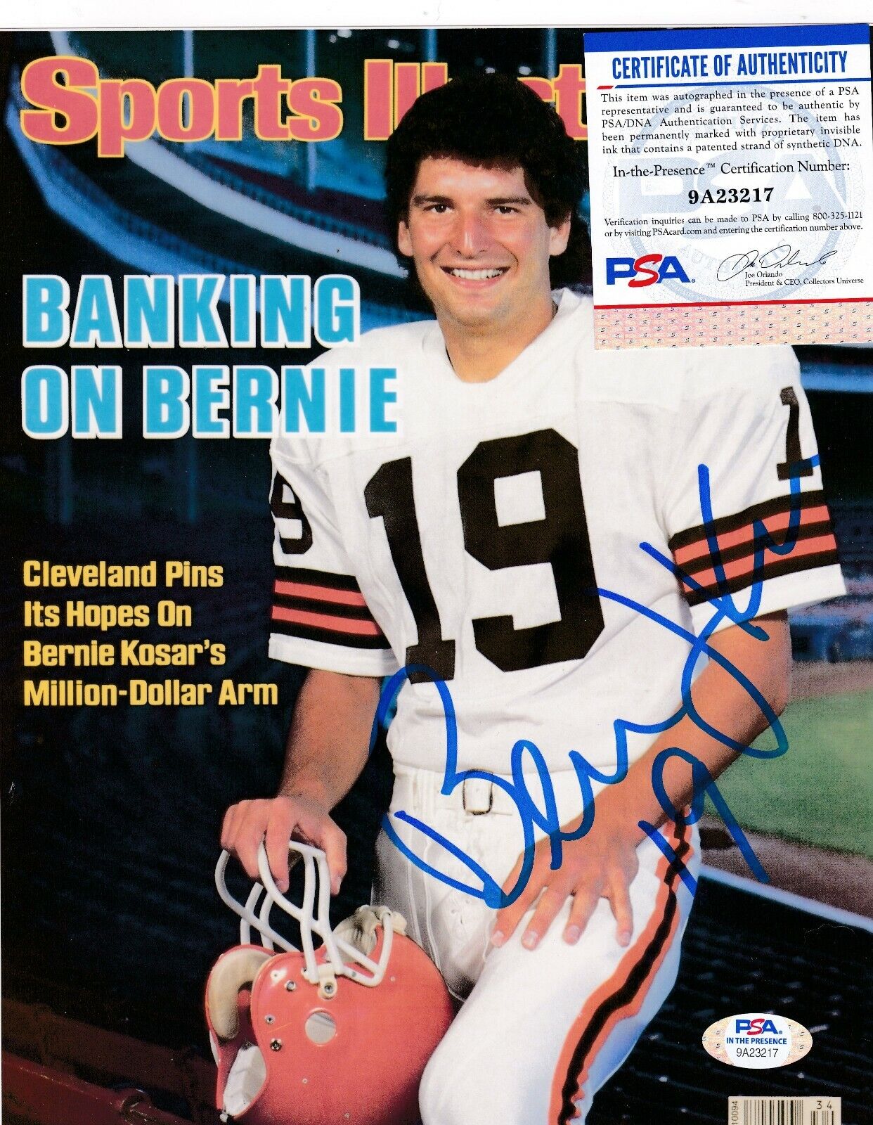 BERNIE KOSAR CLEVELAND BROWNS PSA/DNA SPORTS ILLUSTRATED COVER SIGNED 8x10