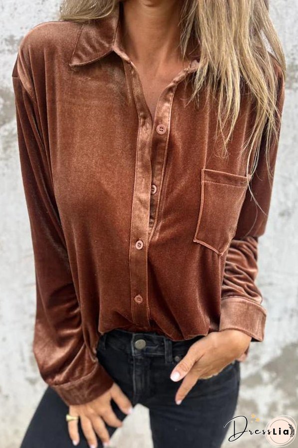 Solid Velvet Long-sleeved Single-breasted Loose Pocket Shirt