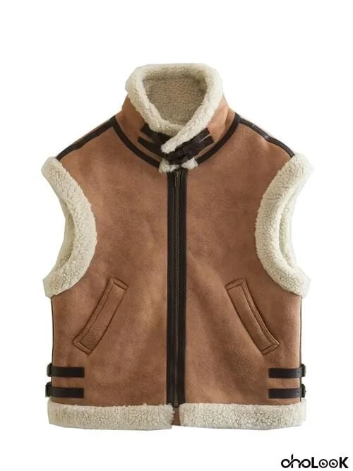 Contrast Zip Up Fleece Vest