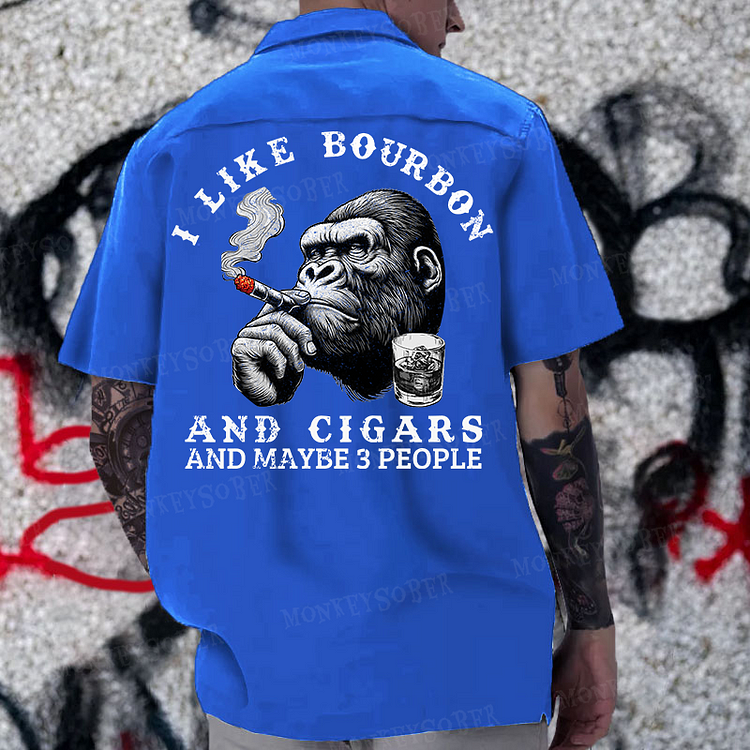 “I Like Bourbon And Cigars And Maybe 3 People” Reversible Printed Button Up Shirt