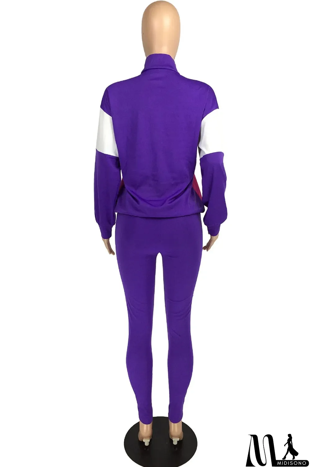 MidiSono - Fluorescent green Casual Striped Print Zippered Split Joint Mandarin Collar Long Sleeve Two Pieces