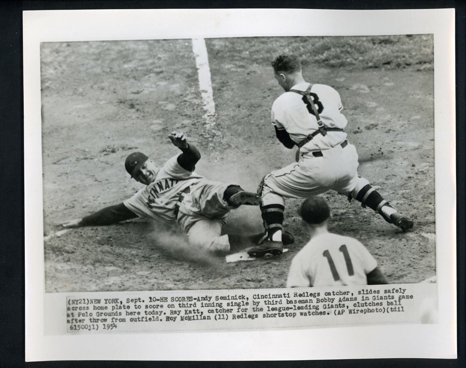 Andy Seminick & Ray Katt 1954 Press Photo Poster painting Cincinnati Reds New York Giants