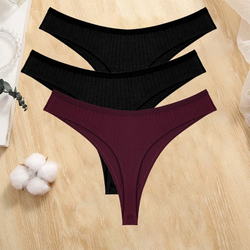FINETOO 3PCS/Set Cotton G-string Women Lingerie Panties S-XL Thong Femmale Underwear Sexy Pantys Underpant Intimate Thong Girl