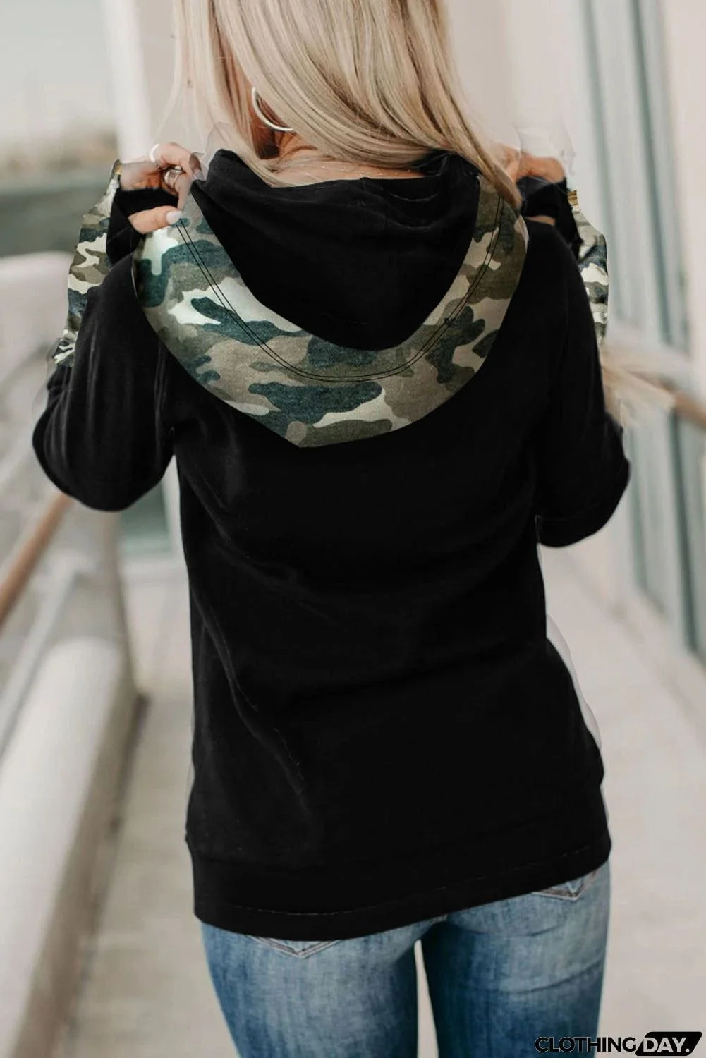 Plaid Double Hoods Thumb Hole Hoodie