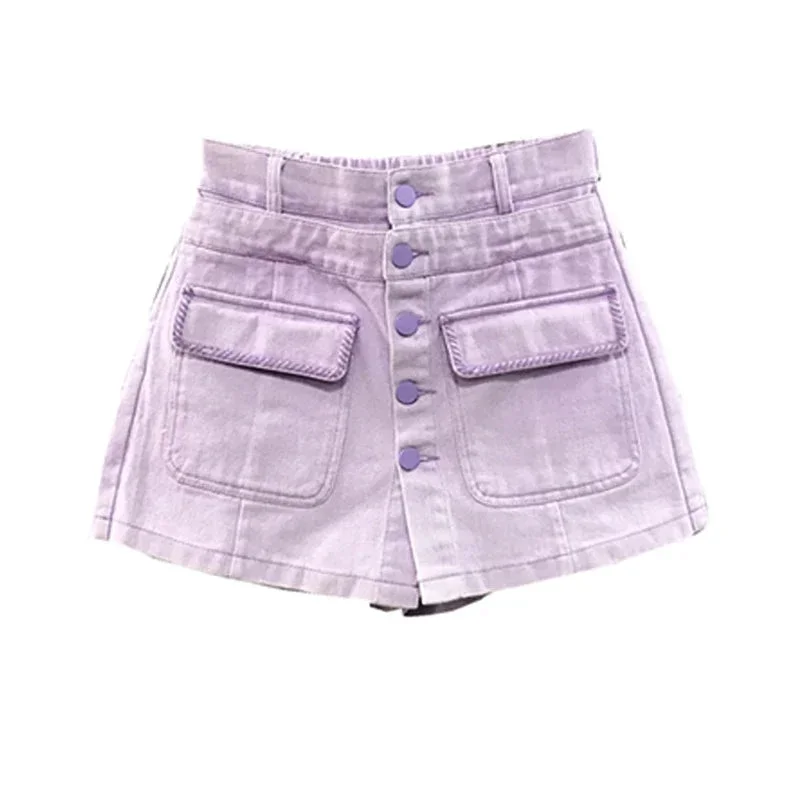 Huiketi Women's Purple Mini Denim Shorts Fashion Streetwear High Waist Shorts Jeans Y2k Korean Harajuku 2000s 90s Aesthetic Clothes 2024
