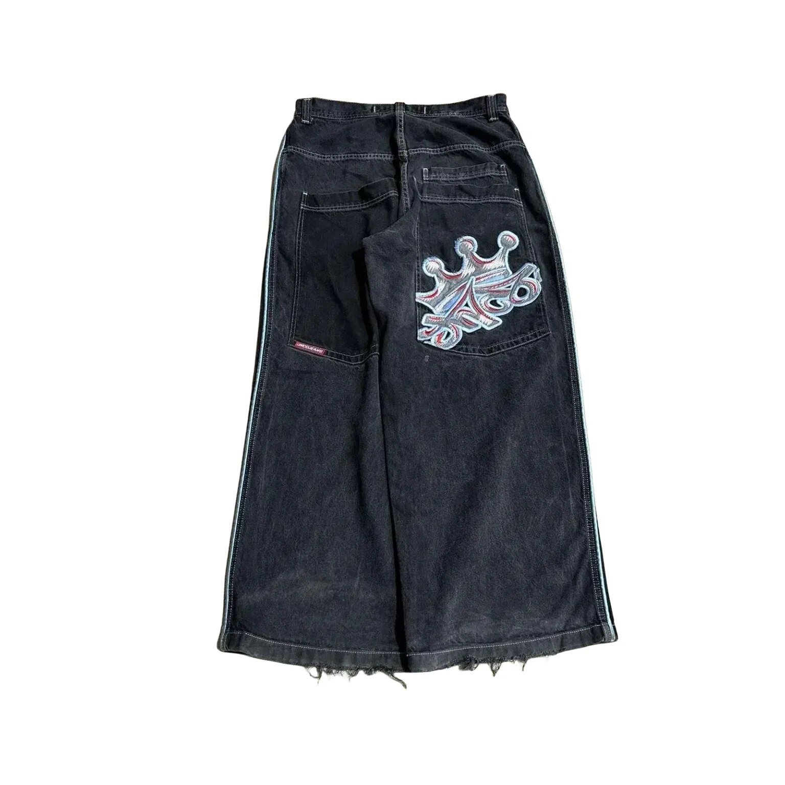 Spontork Retro Skull Graphic Embroidered JNCO Jeans New Harajuku Hip Hop Baggy Jeans Denim  Pants Men Women Goth High Waist Wide Trousers Pants