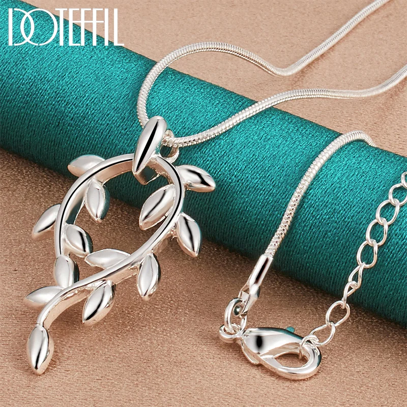 DOTEFFIL 925 Sterling Silver 16-30 Inch Chain Leaves Pendant Necklace For Woman Man Jewelry