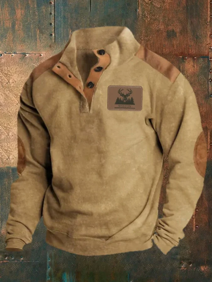 Men's Casual Western Deer Print Long Sleeve Sweatshirt
